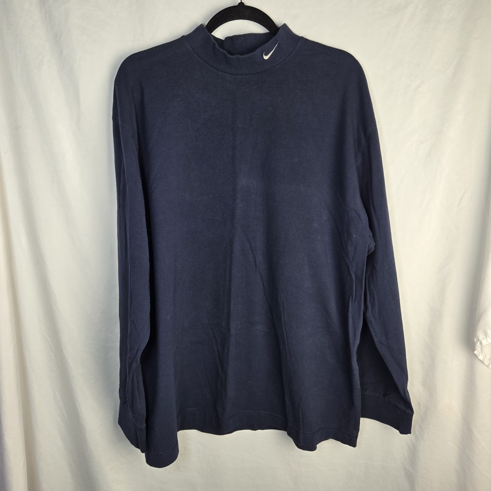 Nike Vintage Y2K Mock Neck Shirt Mens Large Navy Swoosh Logo Long Sleeve Sports‎